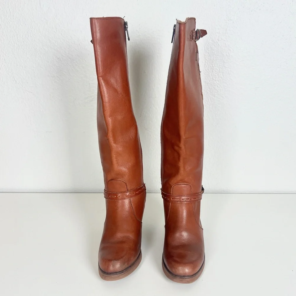 Vintage Heeled Leather Cognac Boots - Picture 4 of 7